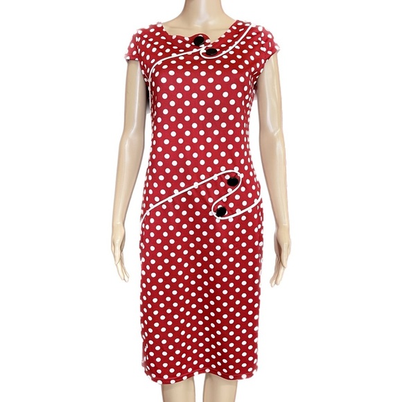 Oxiulli Fashion Dresses & Skirts - Vintage 90's Retro Red and White Polka Dot Button Dress Size XL